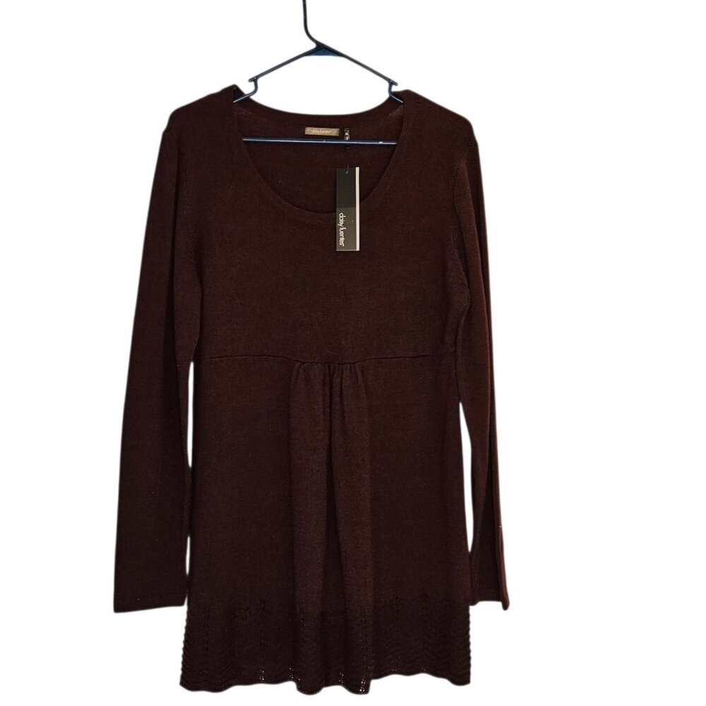 Daisy Fluentes Waved Trim Babydoll Wine Heather Knit Dress Size XL NWT